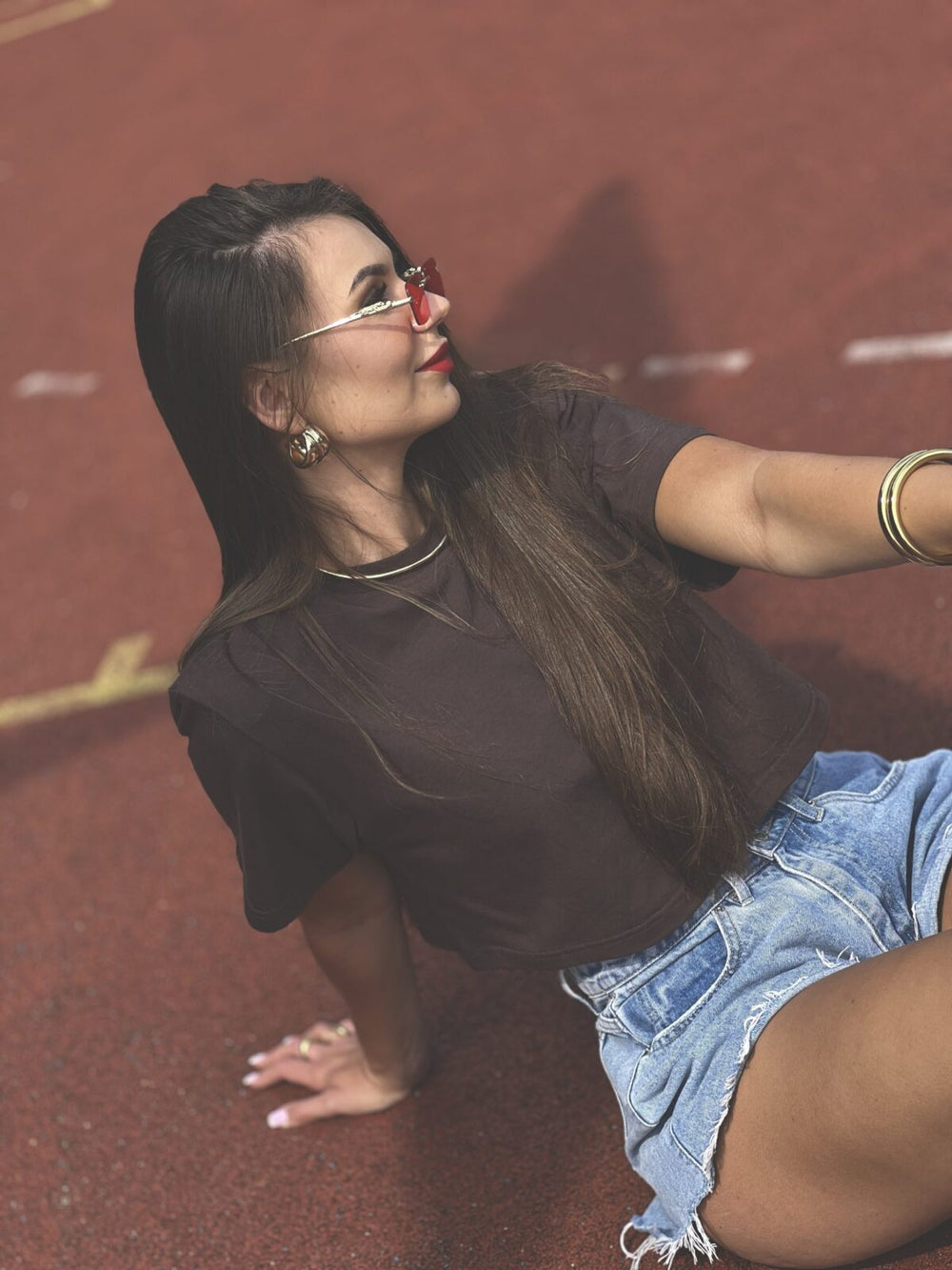 T-shirt krótki oversize brązowy