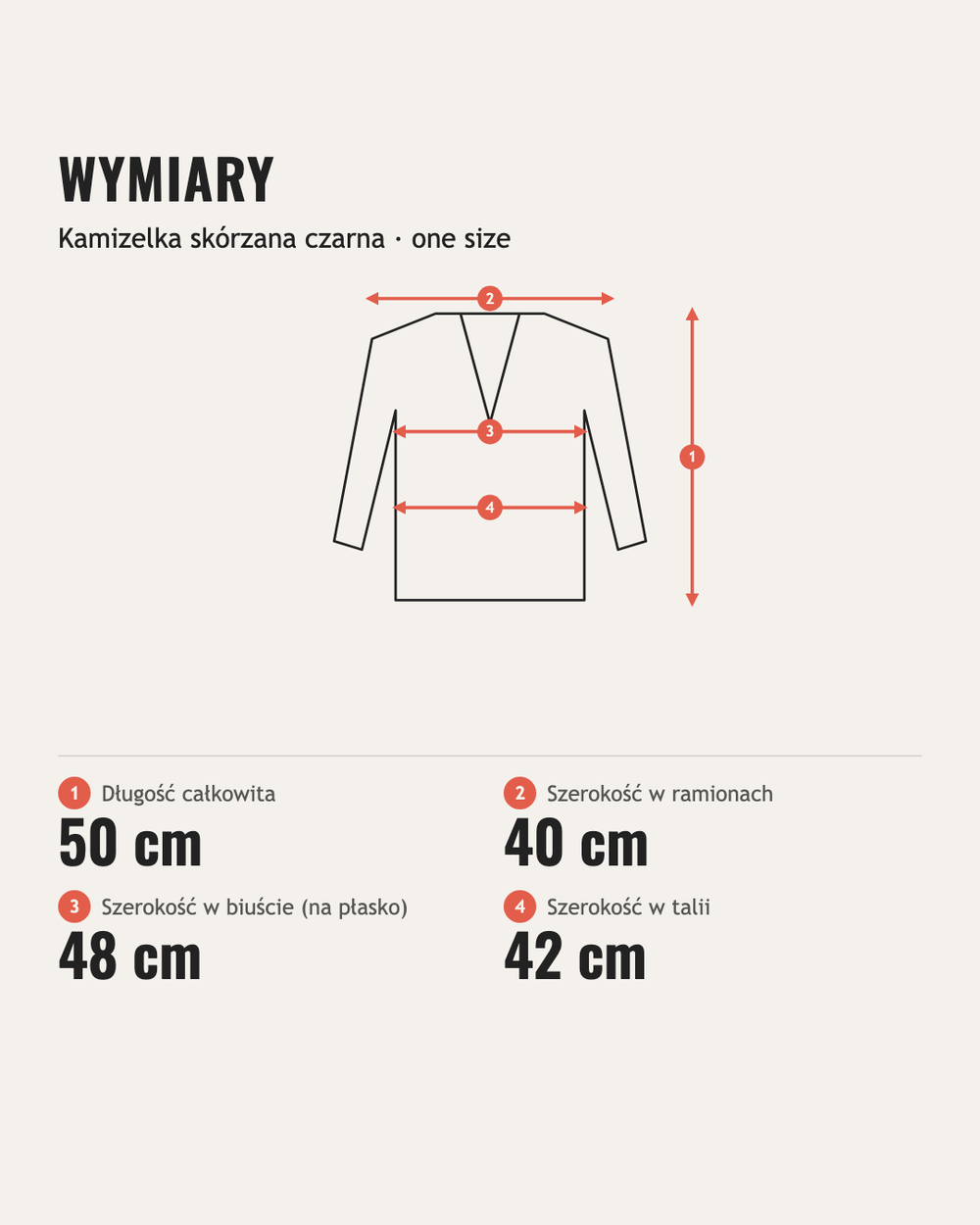 Wymiary: Kamizelka skórzana czarna