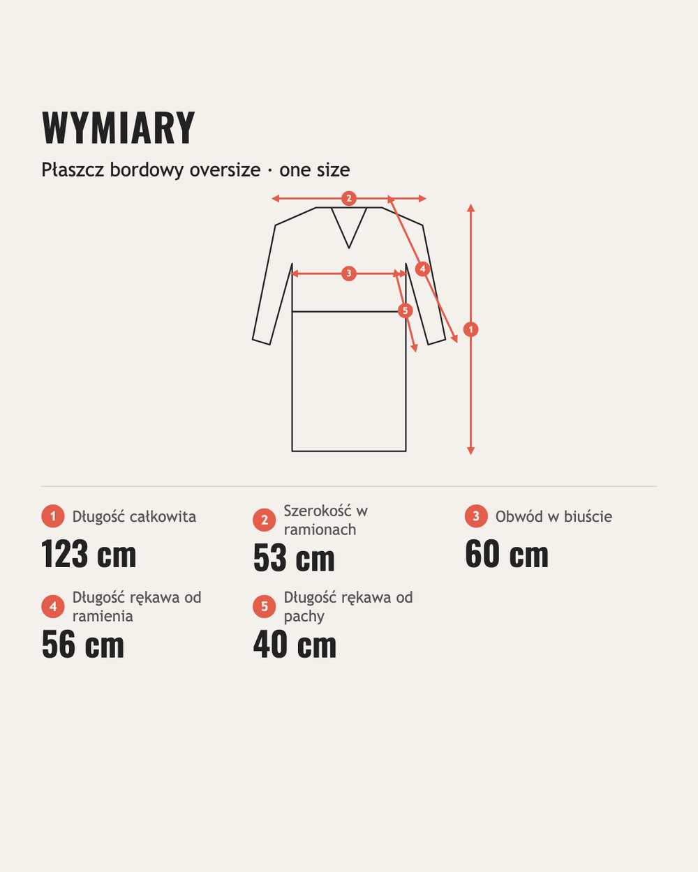 Wymiary: Płaszcz bordowy oversize