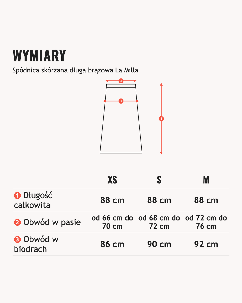 Wymiary: Spódnica skórzana długa brązowa La Milla