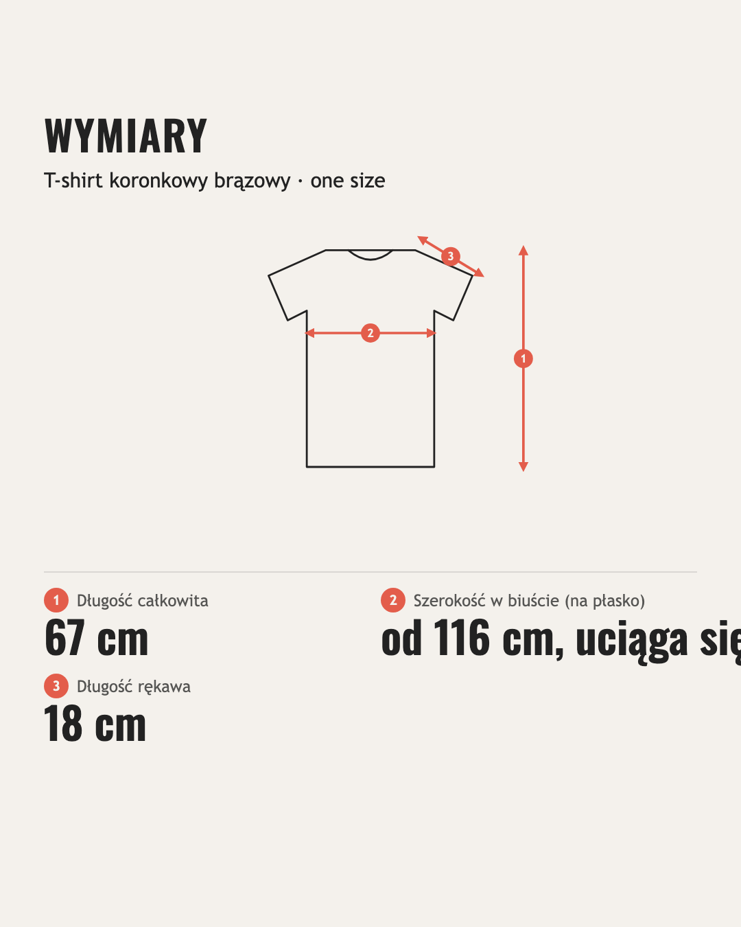 Wymiary: T-shirt koronkowy brązowy