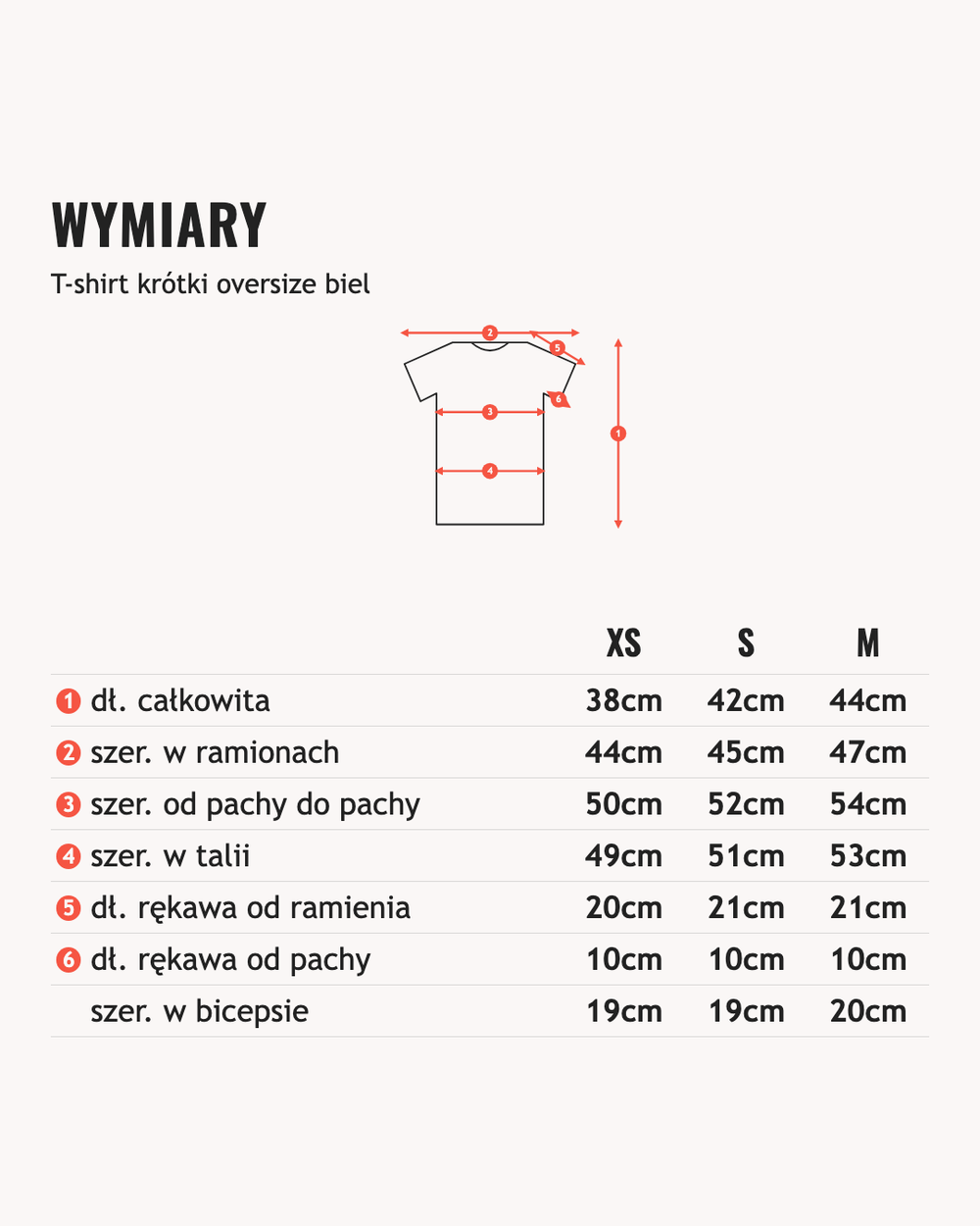 Wymiary: T-shirt krótki oversize biel