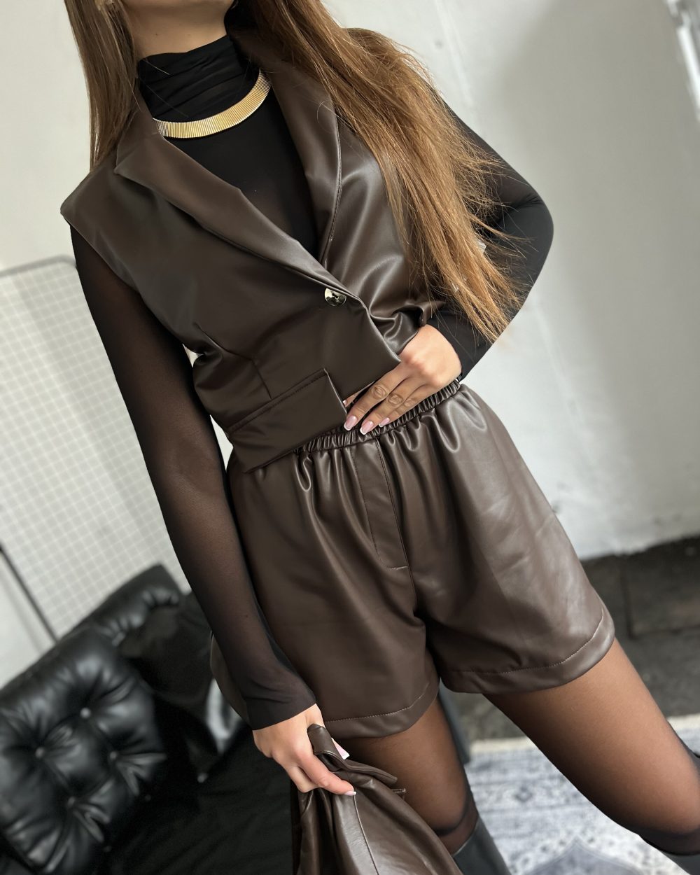 Spodenki skórzane brązowe slay